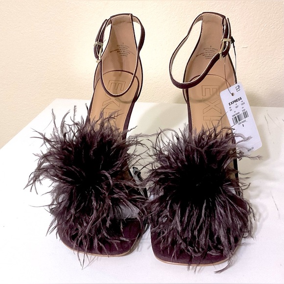 Express Feather Heeled Sandals Wine 8 - Picture 4 of 8